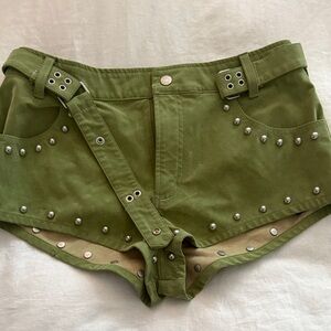 Free People High Waist Green Studded Shorts
